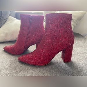 Betsey Johnson Cad Red rhinestone booties